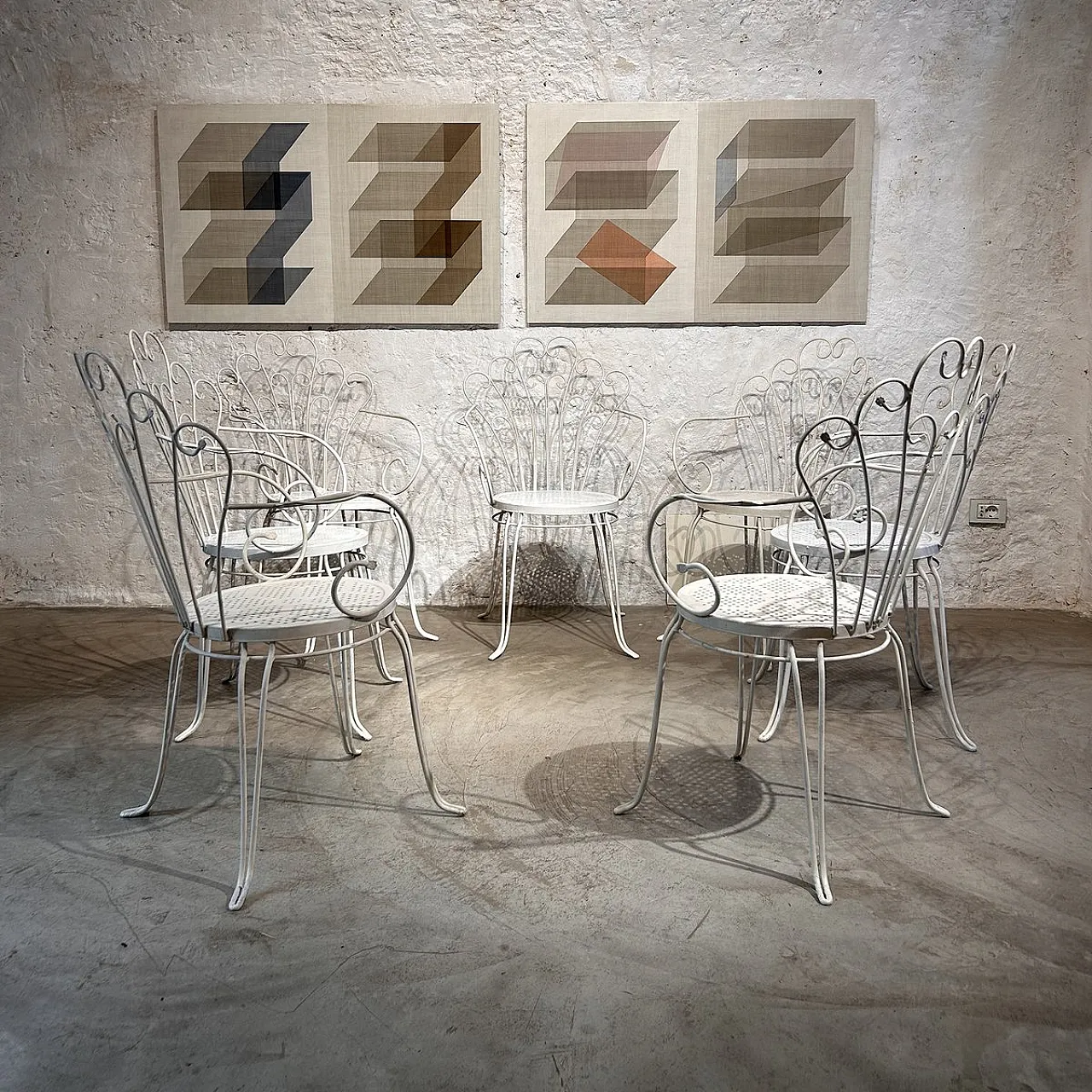 10 Wrought iron garden chairs by Lio Carminati, 1950s 14
