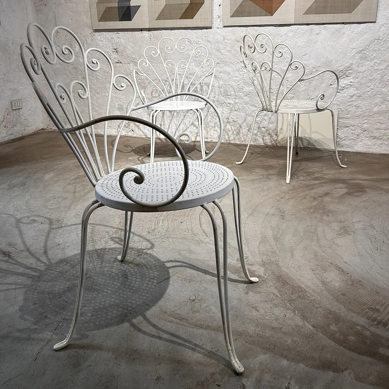 10 Wrought iron garden chairs by Lio Carminati, 1950s 16