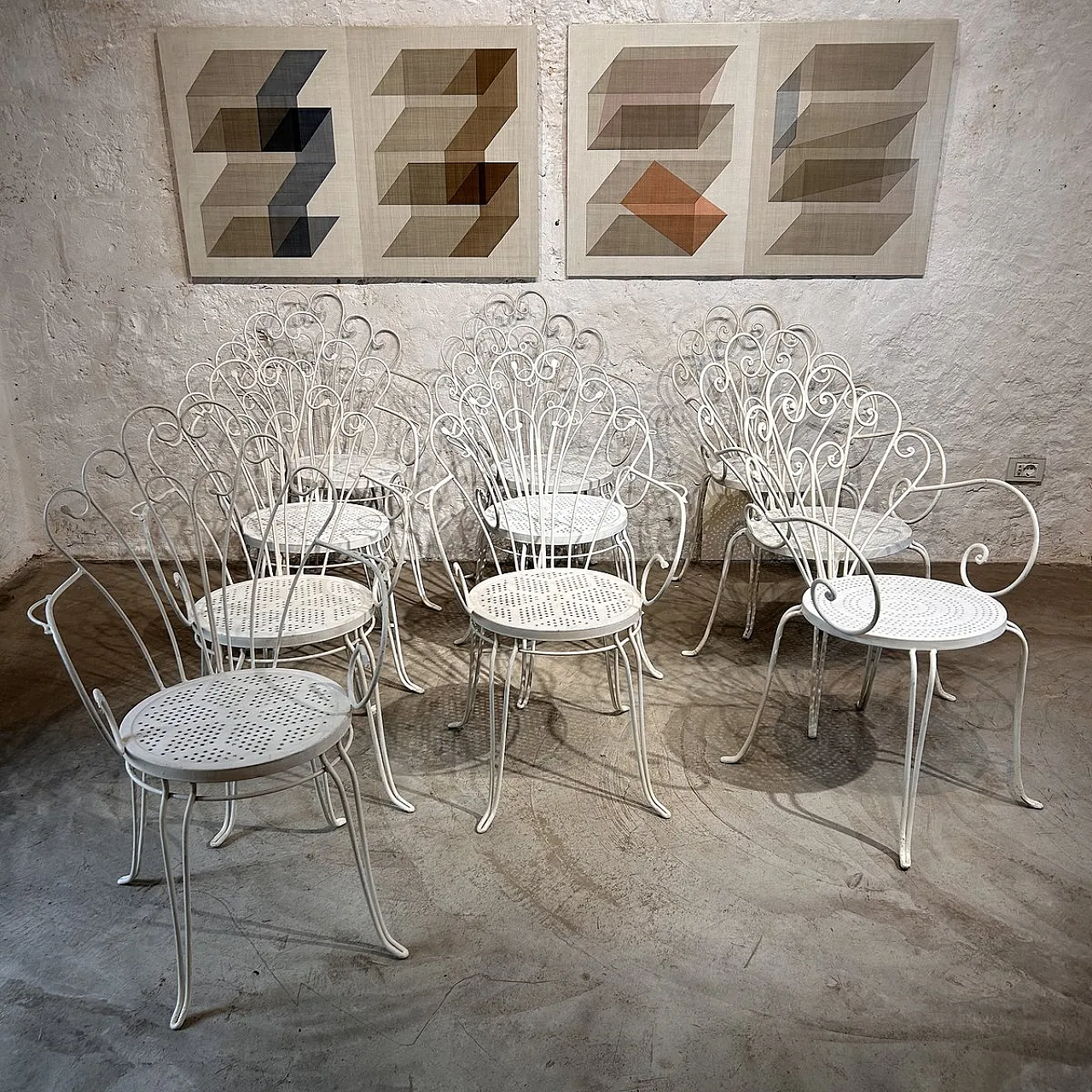 10 Wrought iron garden chairs by Lio Carminati, 1950s 17