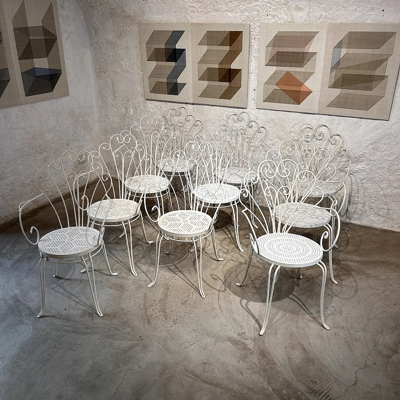 10 Wrought iron garden chairs by Lio Carminati, 1950s 18