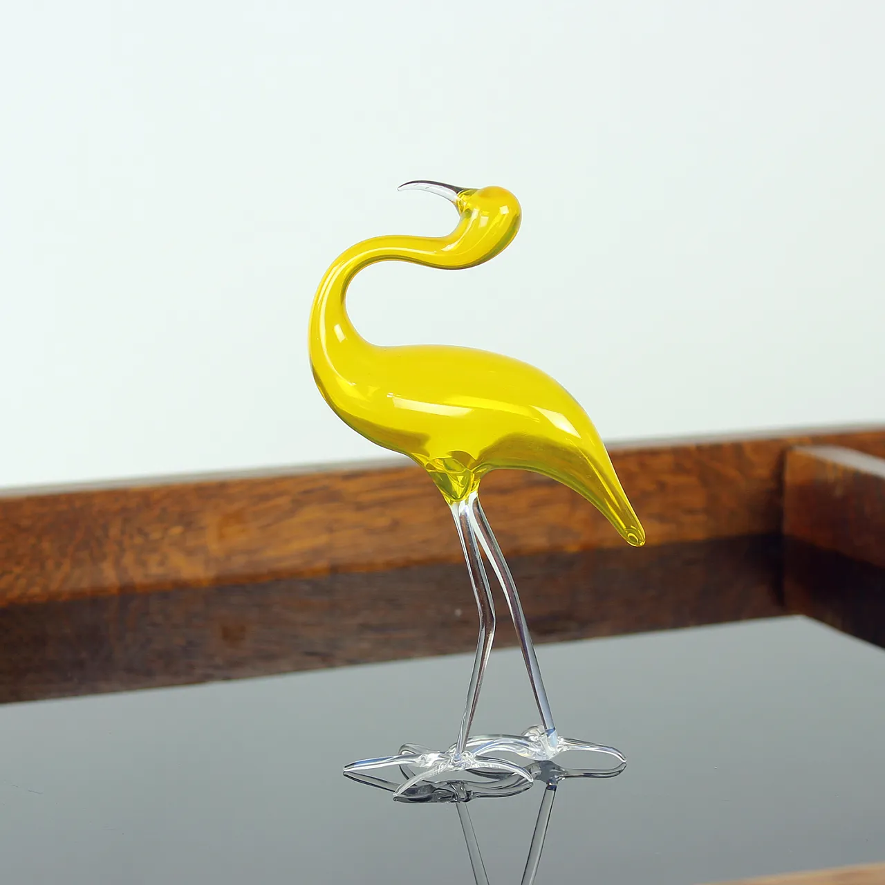 Yellow Blown Glass Flamingo By Jaroslav Brychta, železný Brod, Czechos 1