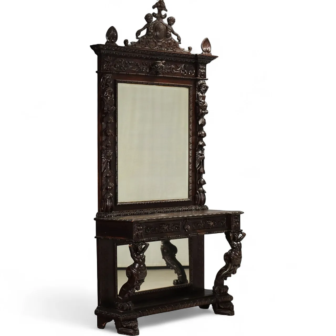 Neo-Baroque console table with mirror, 19th century 11
