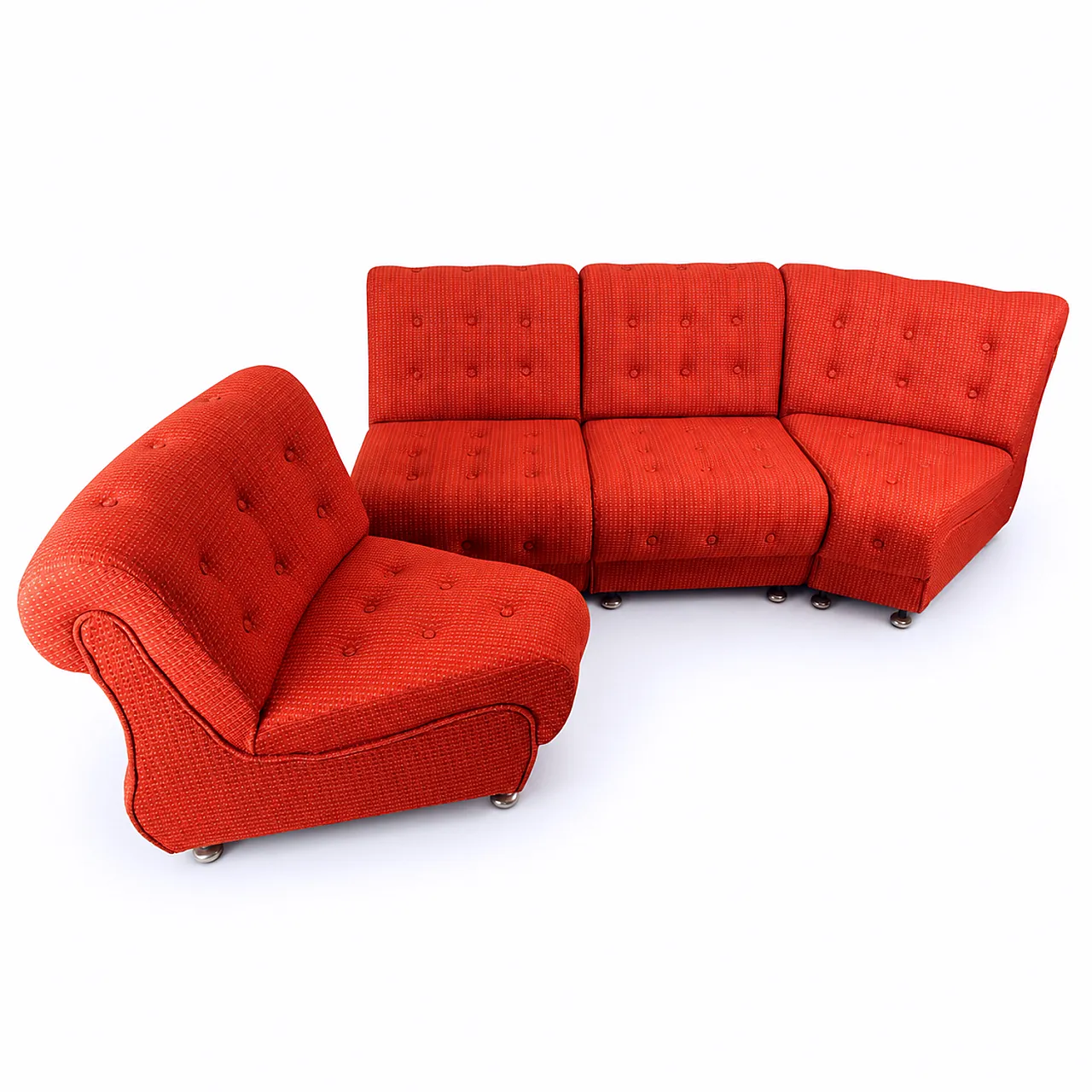 Space Age Modular Curved Sofa In Original Red Fabic, 70s 13