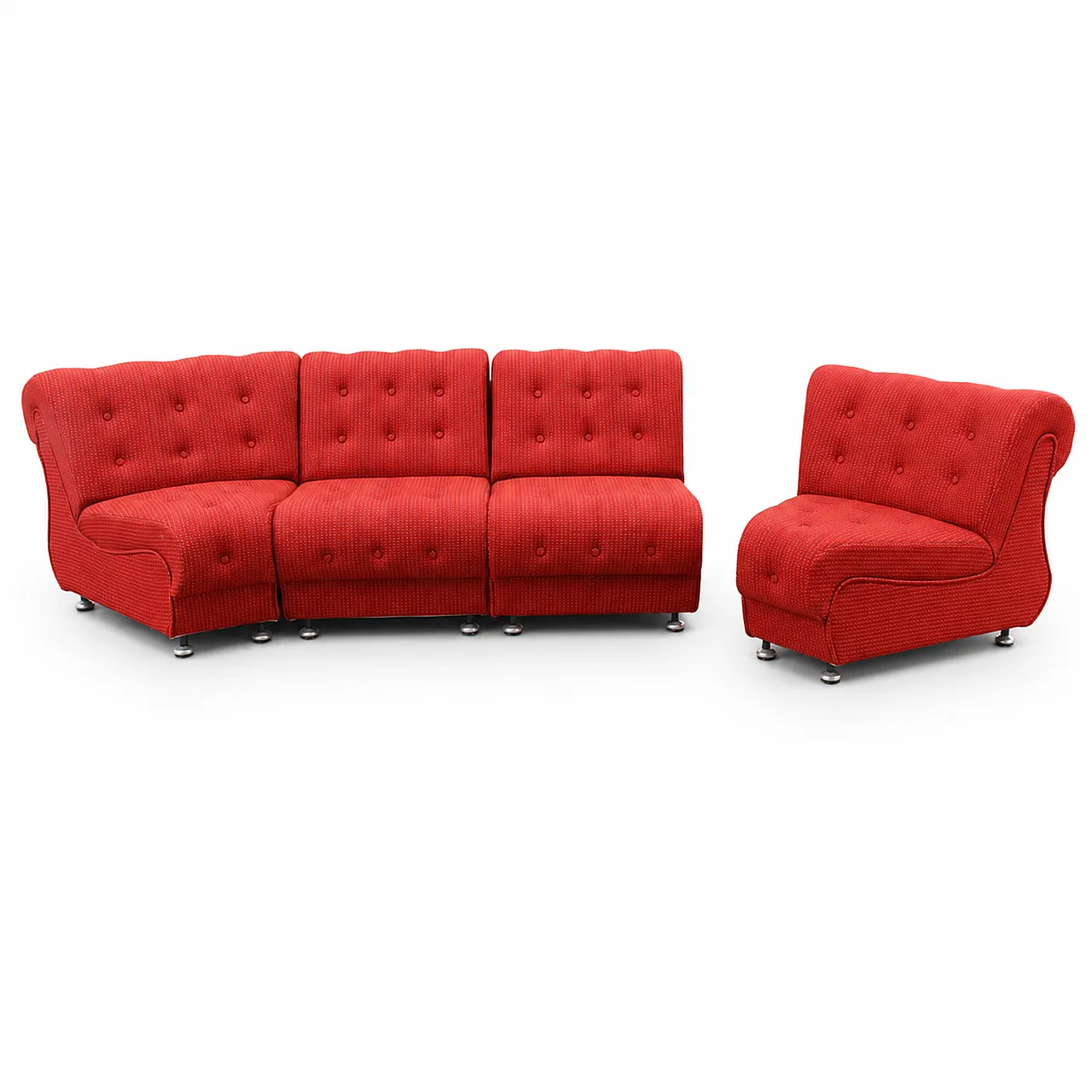 Space Age Modular Curved Sofa In Original Red Fabic, 70s 14