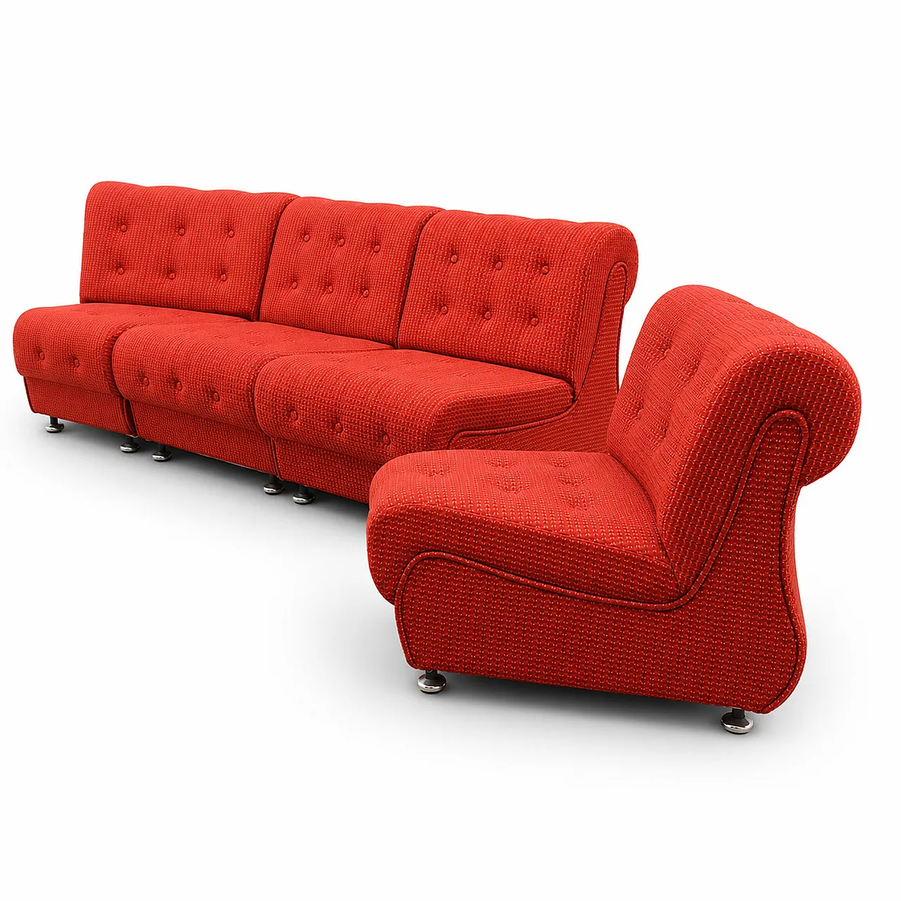 Space Age Modular Curved Sofa In Original Red Fabic, 70s 15