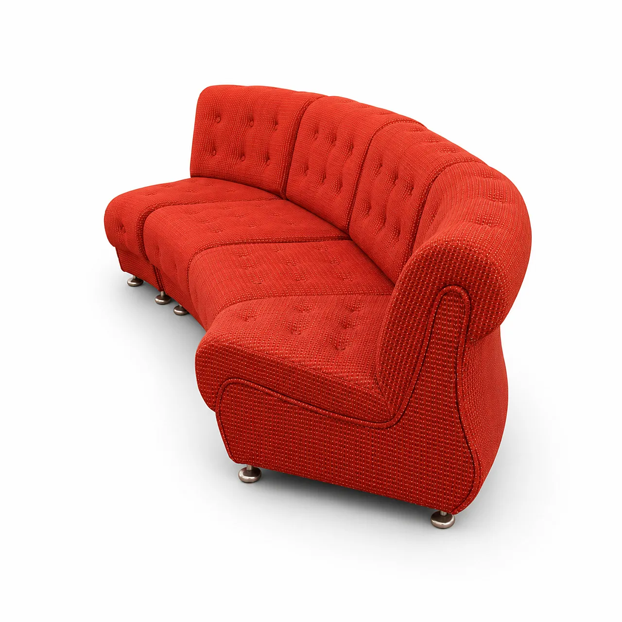 Space Age Modular Curved Sofa In Original Red Fabic, 70s 16