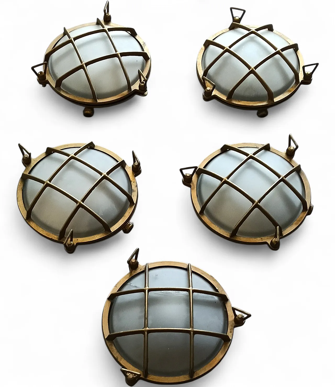 5 naval-style brass wall lamps, 1990s 17