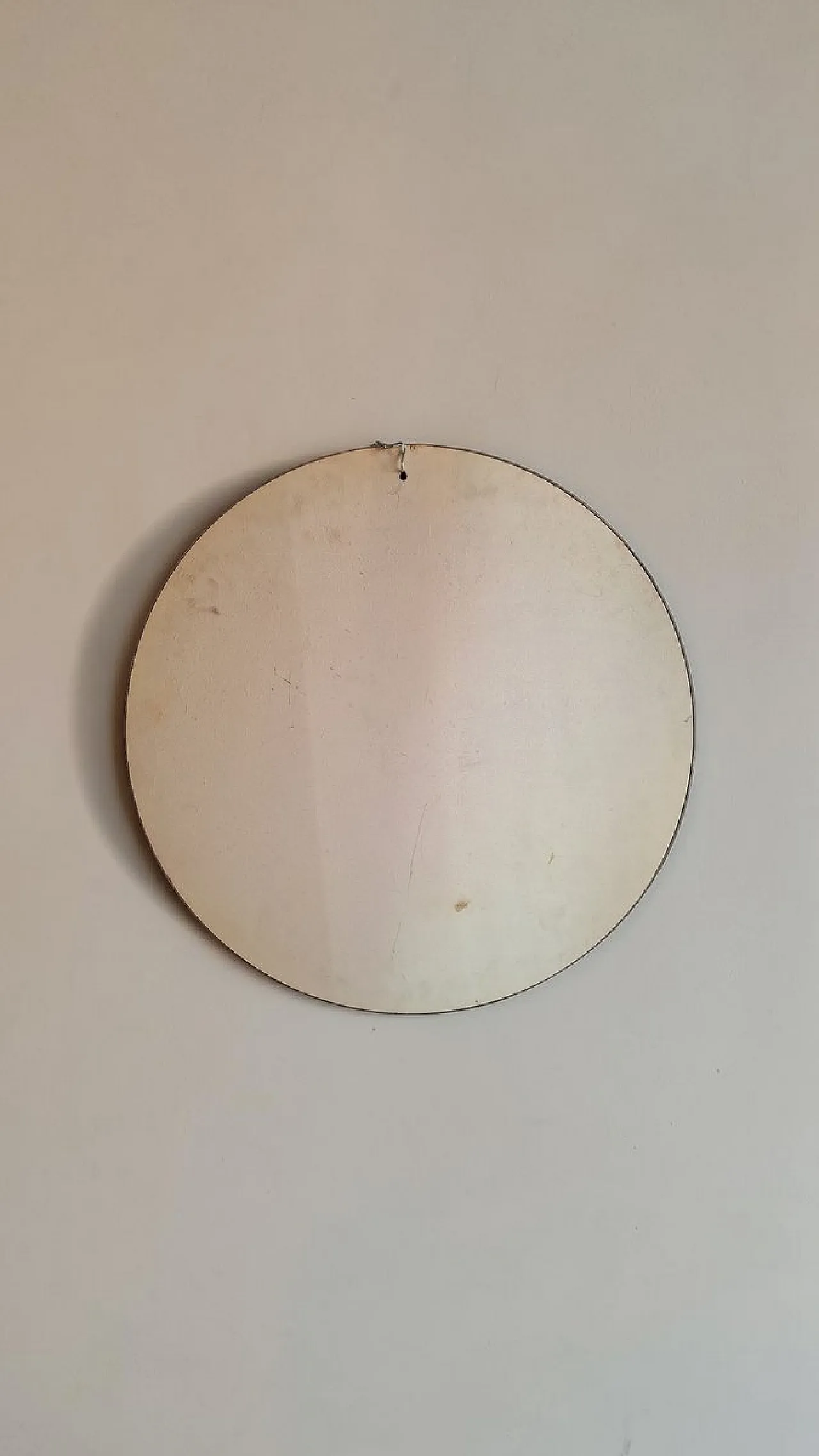 Specchio rotondo con cornice in ottone nichelato, anni '70 4