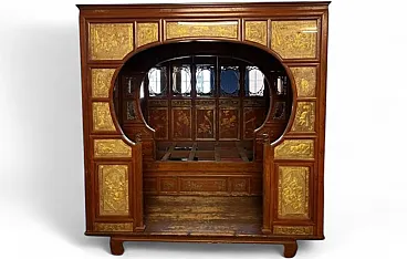 Chinese wooden canopy bed with golden decorations, 20th century