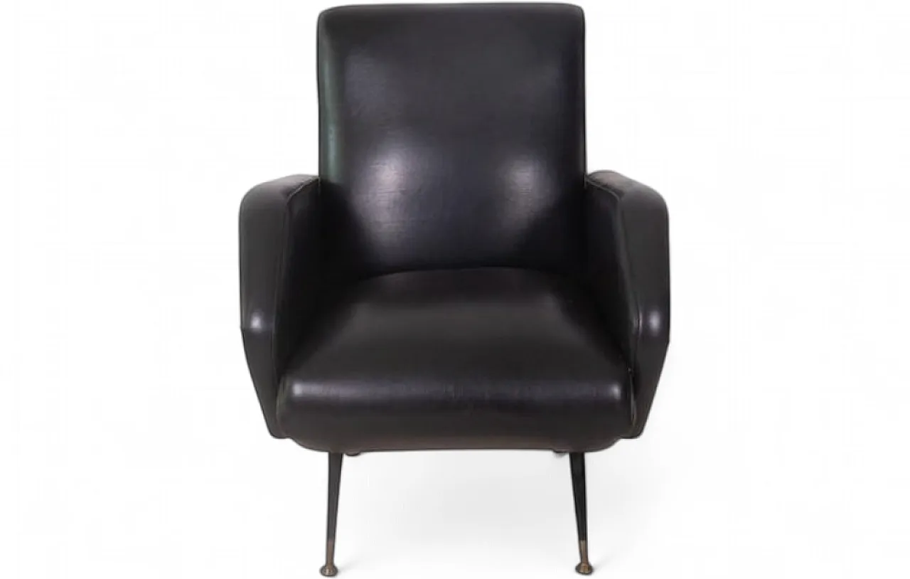 Armchair in black faux leather with iron legs, 1960s 8