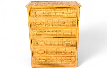 Bamboo and woven rattan chest of 5 drawers, 1970s