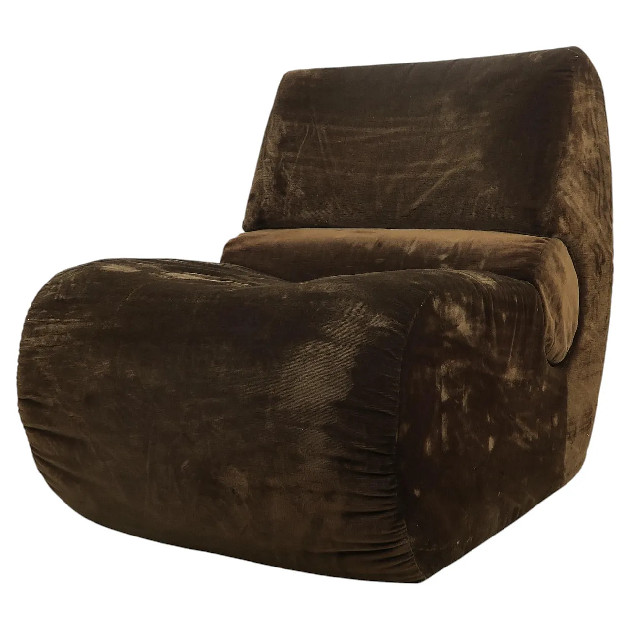 Brown velvet lounge chair, 1970s 1