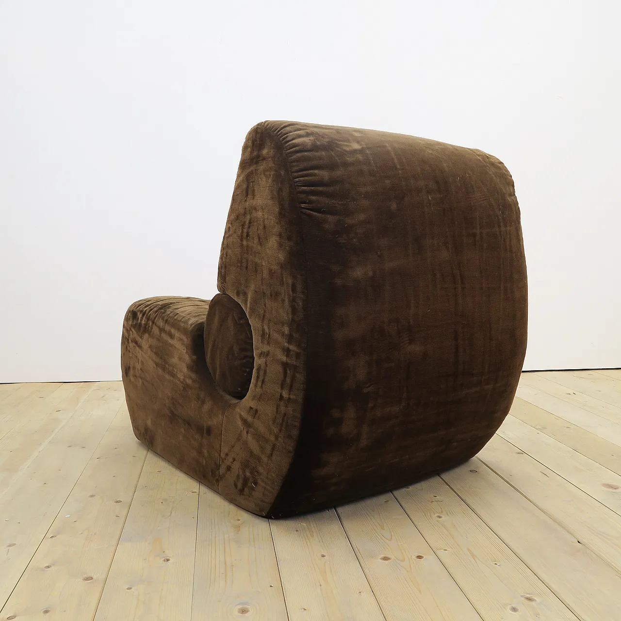 Brown velvet lounge chair, 1970s 6