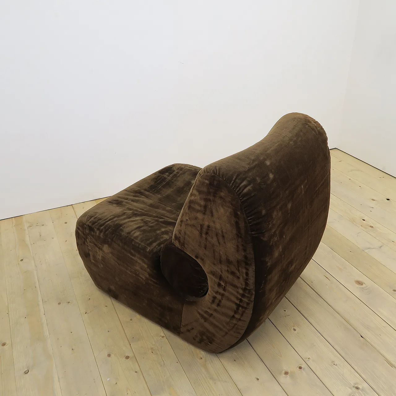Brown velvet lounge chair, 1970s 7