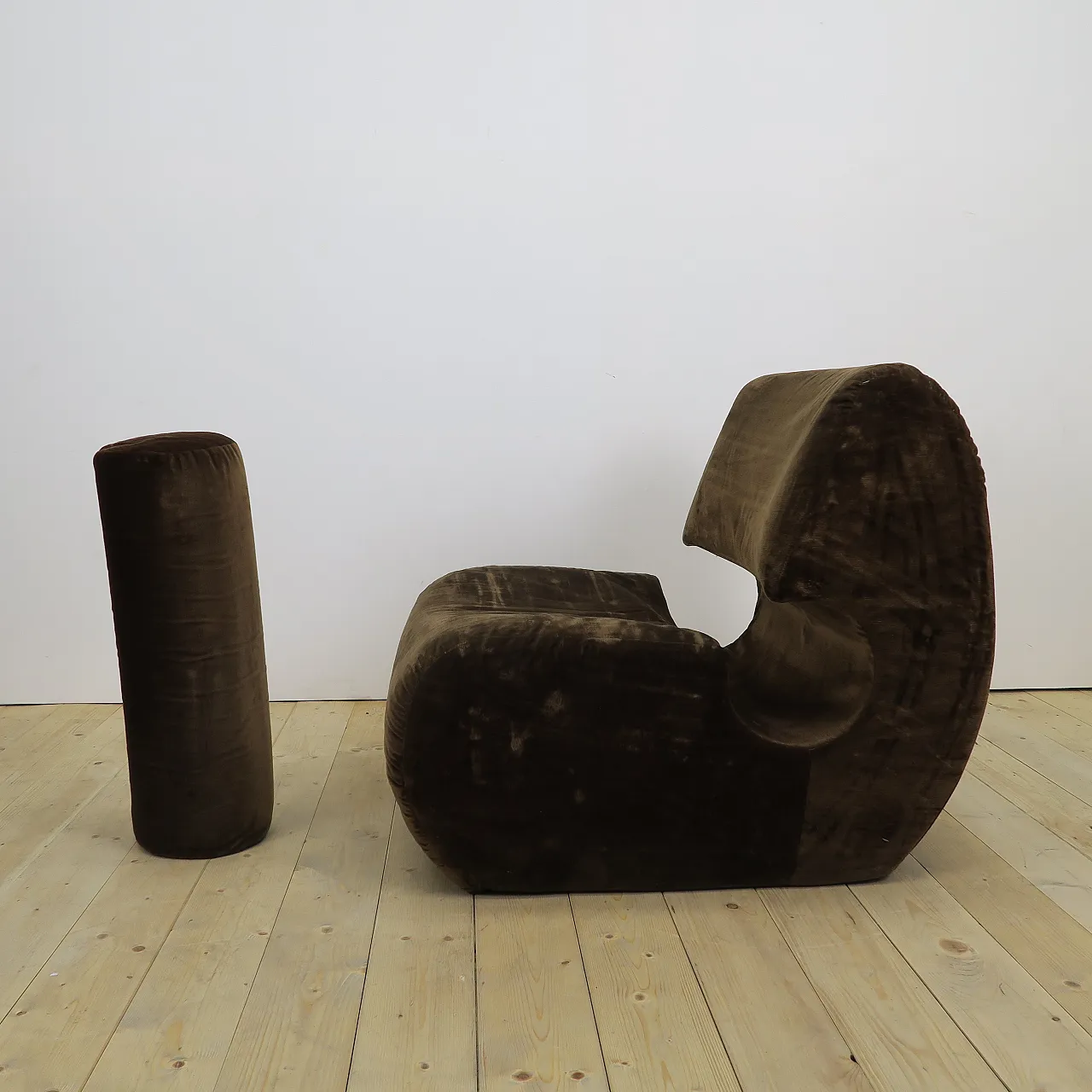 Brown velvet lounge chair, 1970s 8