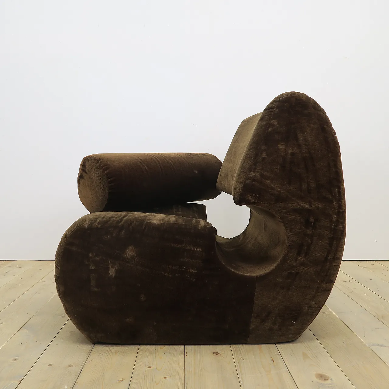 Brown velvet lounge chair, 1970s 9