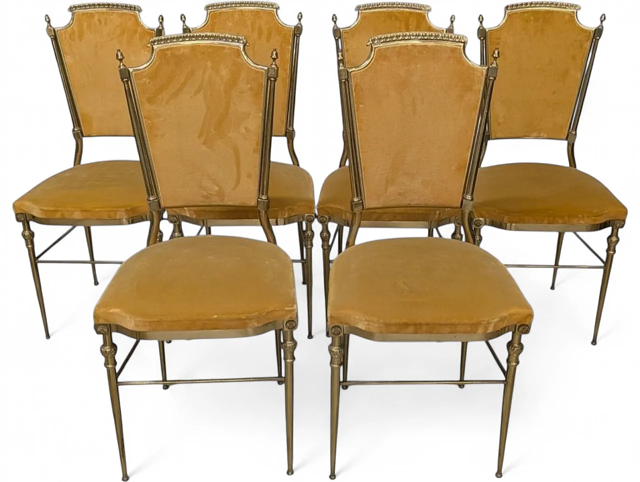 6 Brass and mustard velvet chairs, 1960s 15