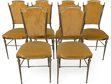 6 Brass and mustard velvet chairs, 1960s