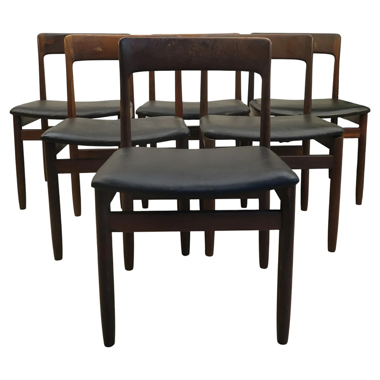 6 Nørgaard Møbelfabrik chairs, rosewood and leather, 1960s 1