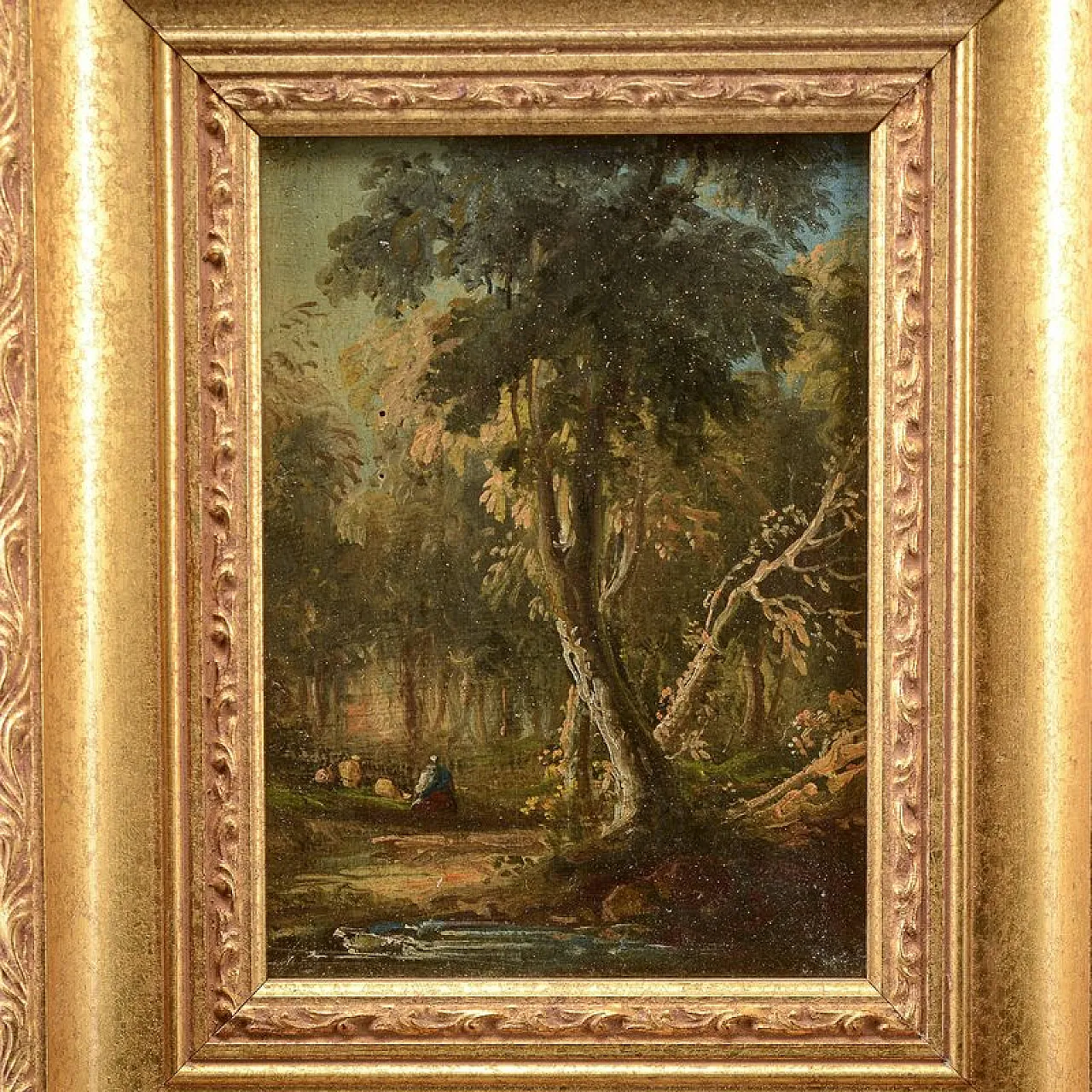 Miniature landscape, oil on wood, 19th century 4