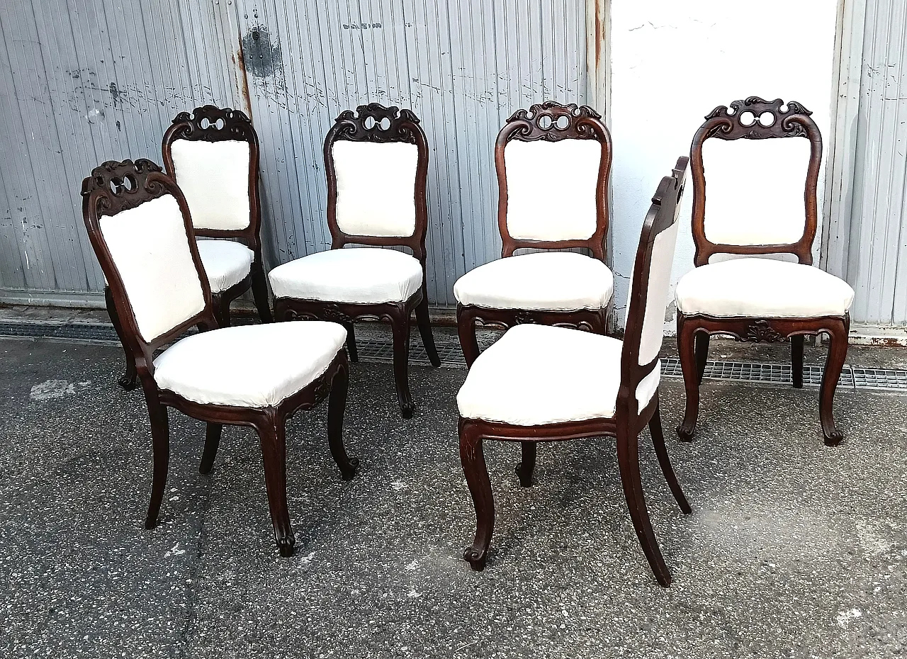 6 Umbertino style chairs with white fabric seat, 1940s 2