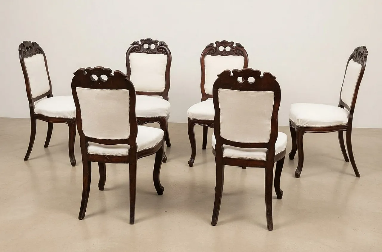 6 Umbertino style chairs with white fabric seat, 1940s 4