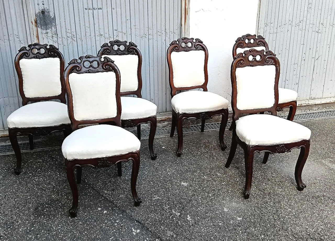 6 Umbertino style chairs with white fabric seat, 1940s 5