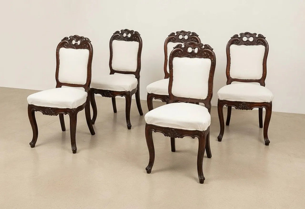 6 Umbertino style chairs with white fabric seat, 1940s 6