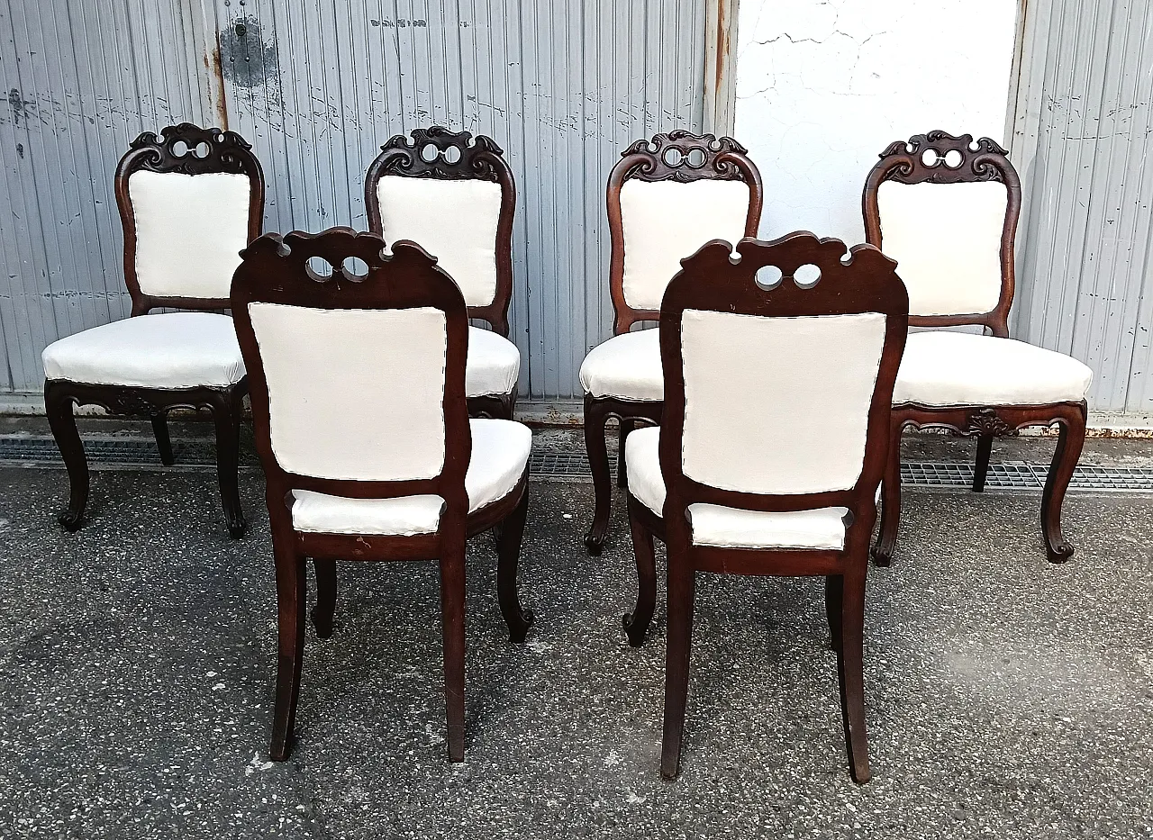 6 Umbertino style chairs with white fabric seat, 1940s 7