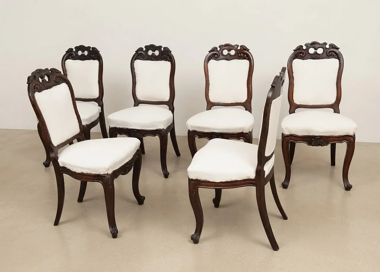 6 Umbertino style chairs with white fabric seat, 1940s 8