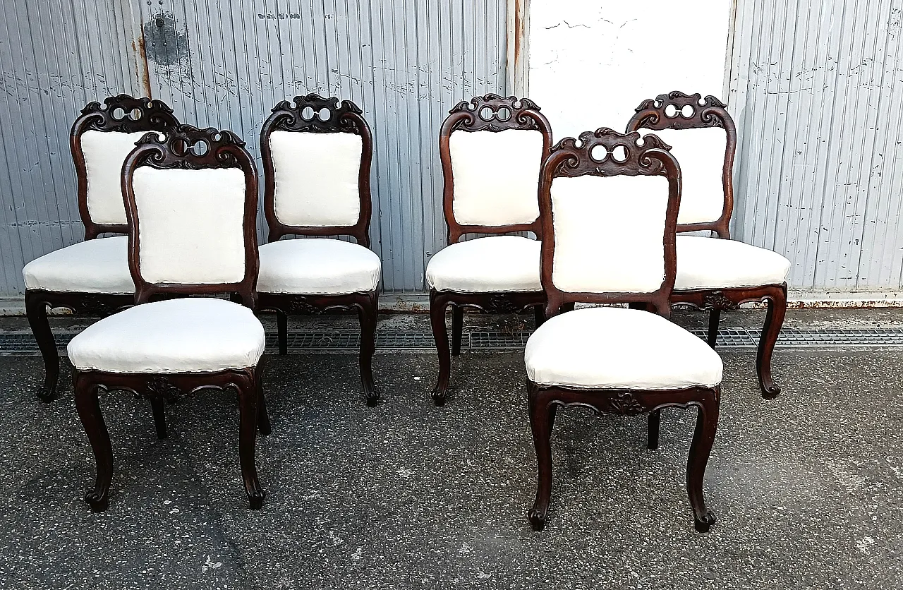 6 Umbertino style chairs with white fabric seat, 1940s 9