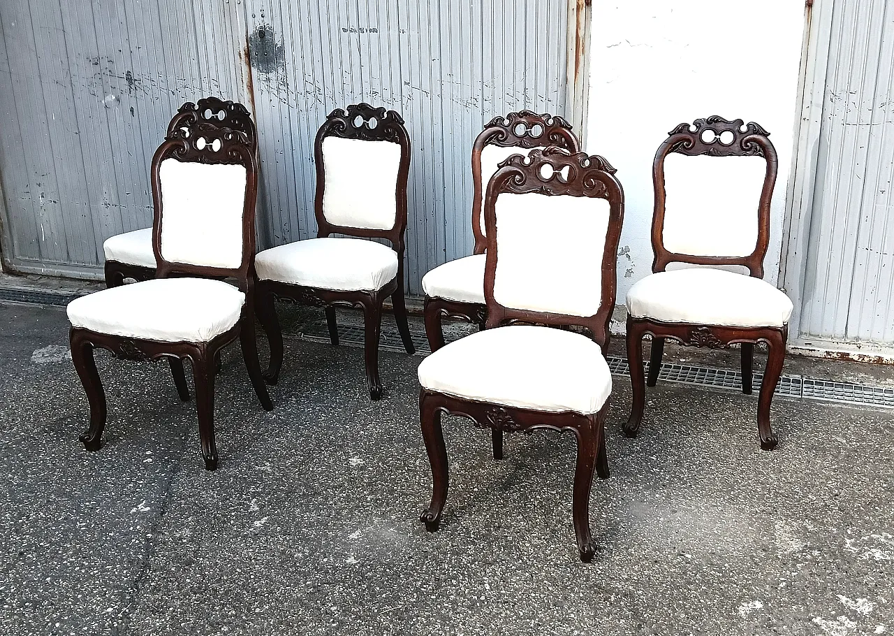 6 Umbertino style chairs with white fabric seat, 1940s 10