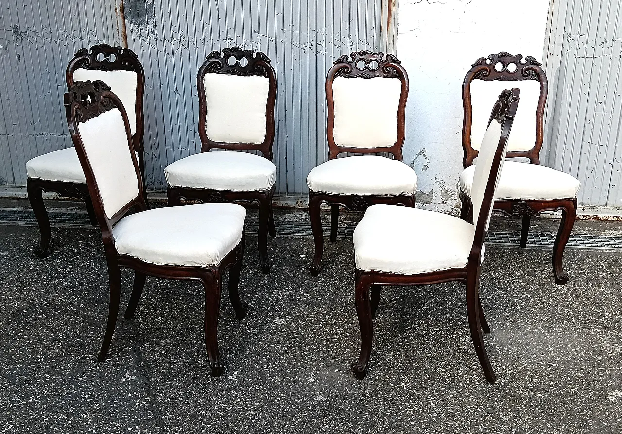 6 Umbertino style chairs with white fabric seat, 1940s 11