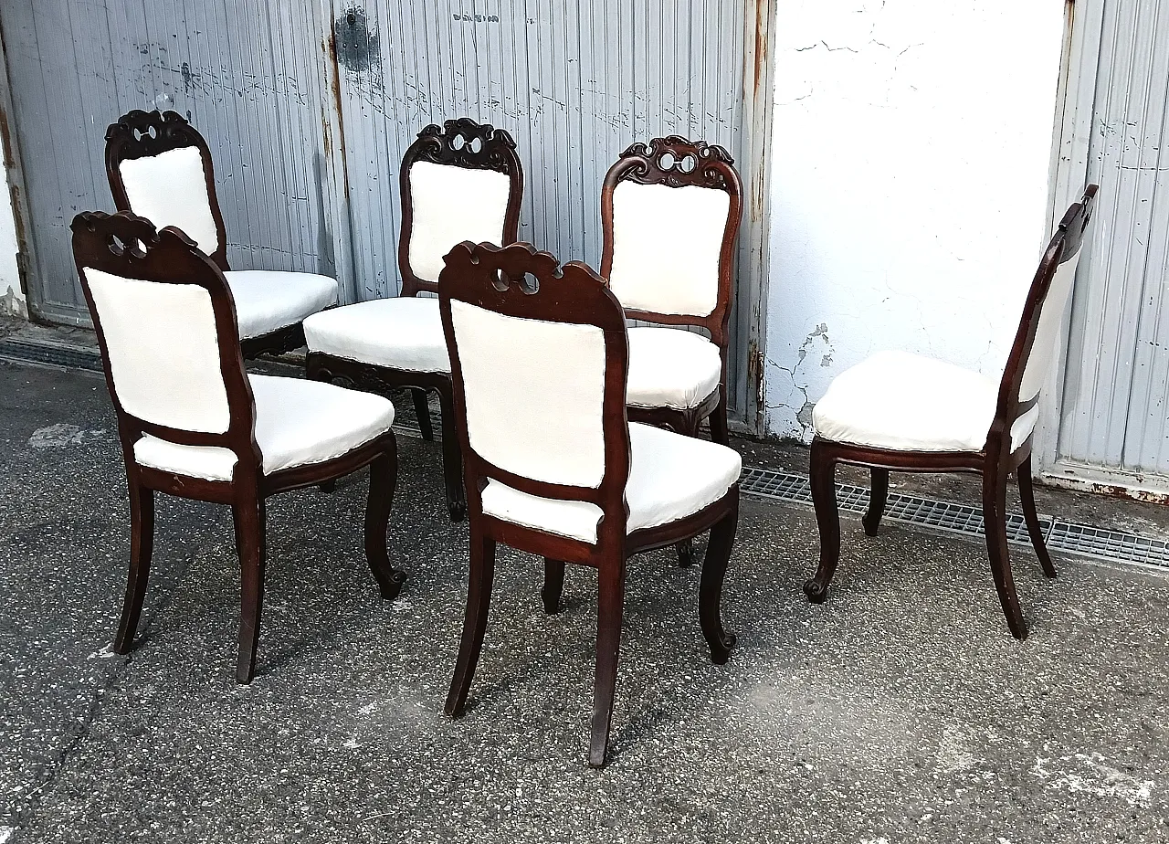 6 Umbertino style chairs with white fabric seat, 1940s 15