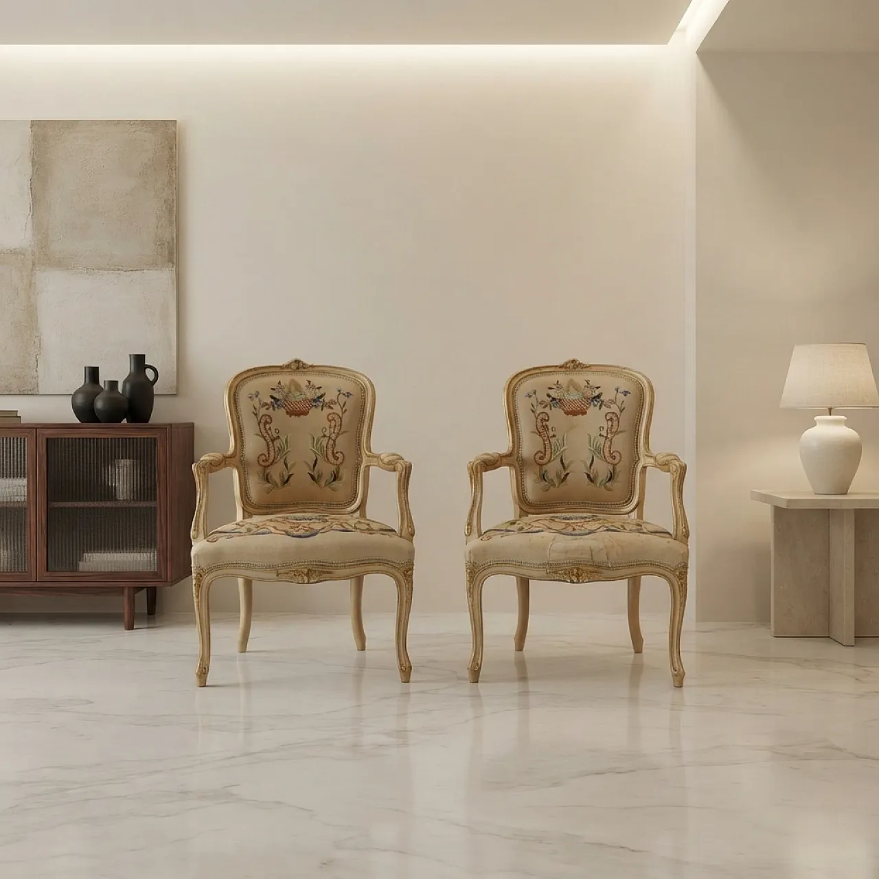 Pair of Baroque-style armchairs, 19th century 2
