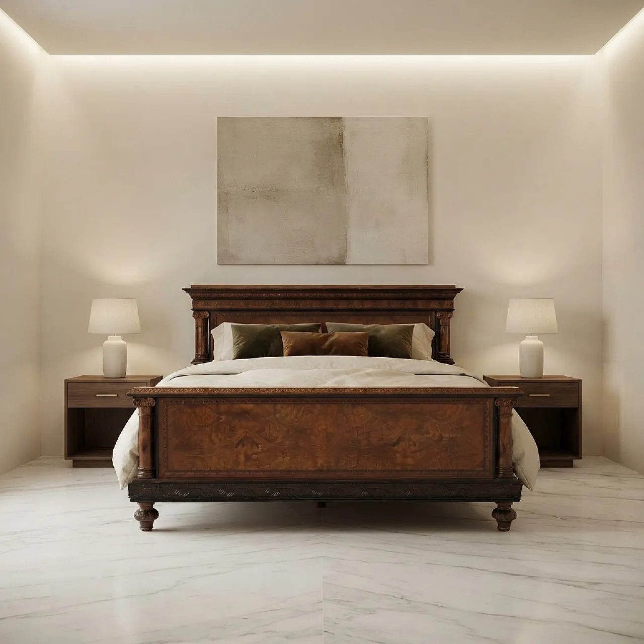 Double bed in walnut and walnut burl, mid-20th century 2