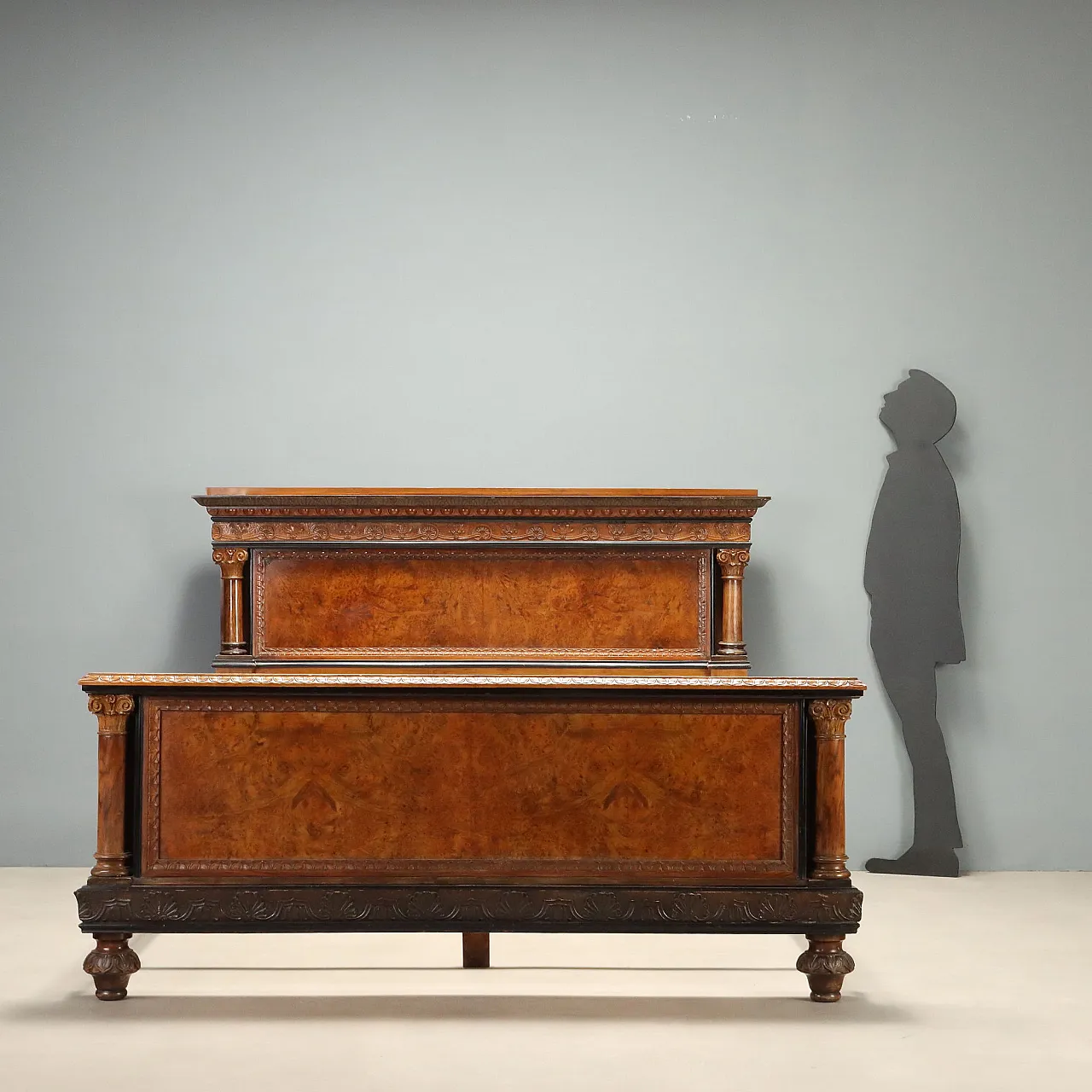 Double bed in walnut and walnut burl, mid-20th century 3