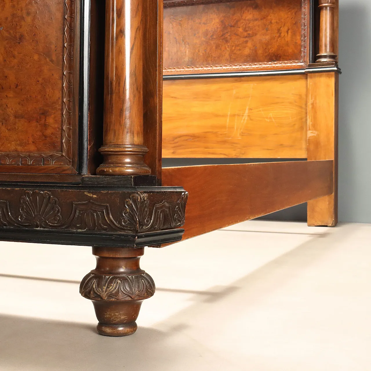 Double bed in walnut and walnut burl, mid-20th century 9