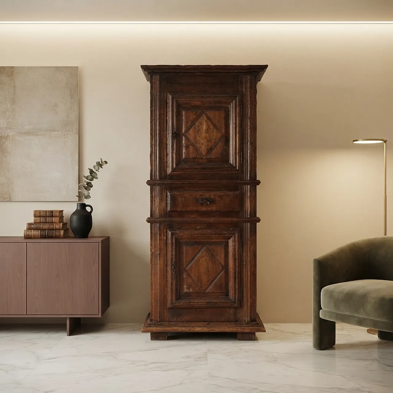 Credenza in stile Barocco in rovere con cassaforte, '800 2