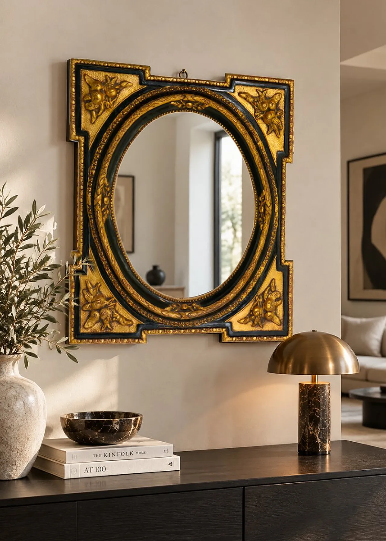 Specchio neoclassico in legno dorato, anni '70 7