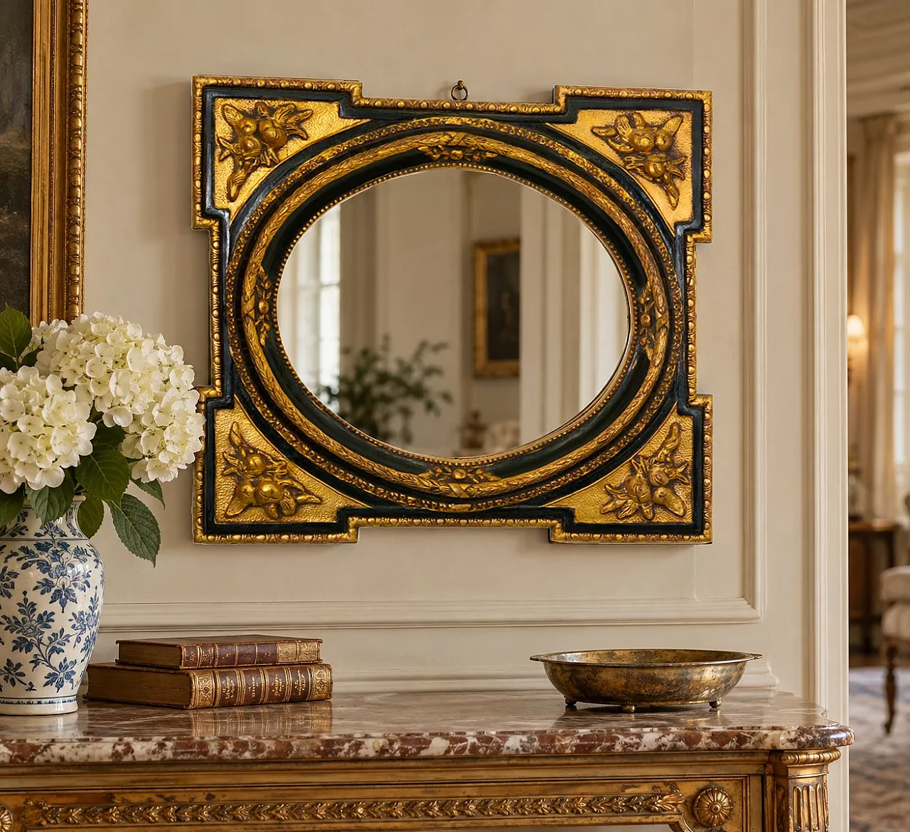 Specchio neoclassico in legno dorato, anni '70 8
