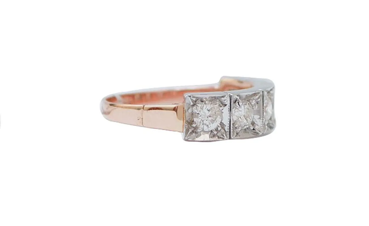 Diamonds, rose gold and silver ring, 1970s 2