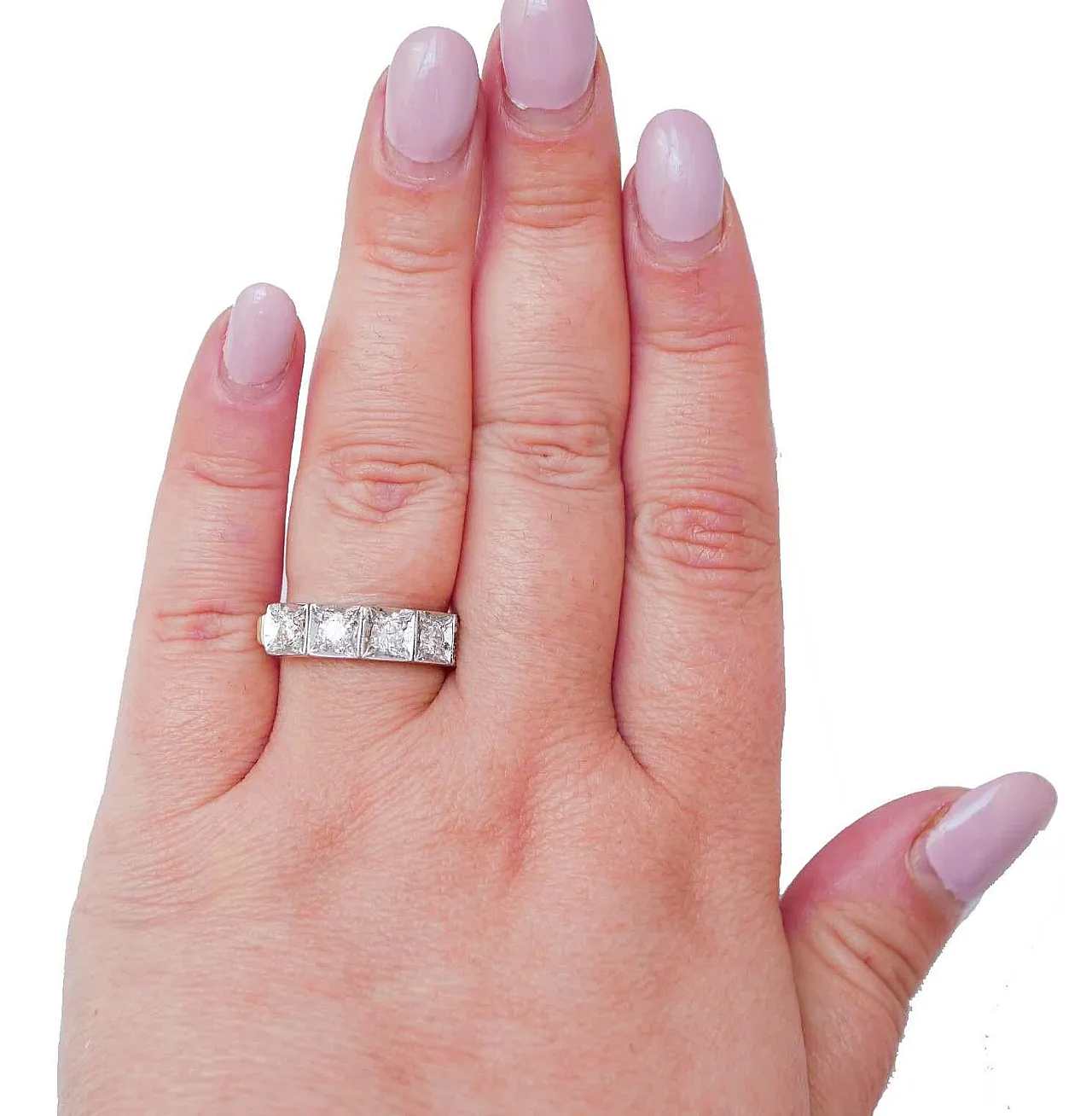 Diamonds, rose gold and silver ring, 1970s 4