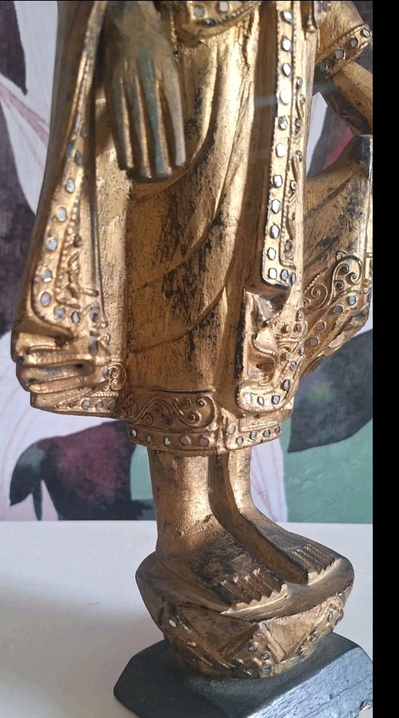 Antique Mandalay Buddha in gilded wood, Burma 19th Century 14