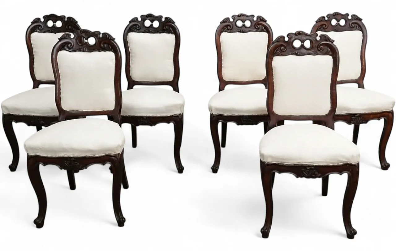 6 Umbertino style chairs with white fabric seat, 1940s 16