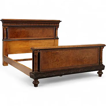 Double bed in walnut and walnut burl, mid-20th century