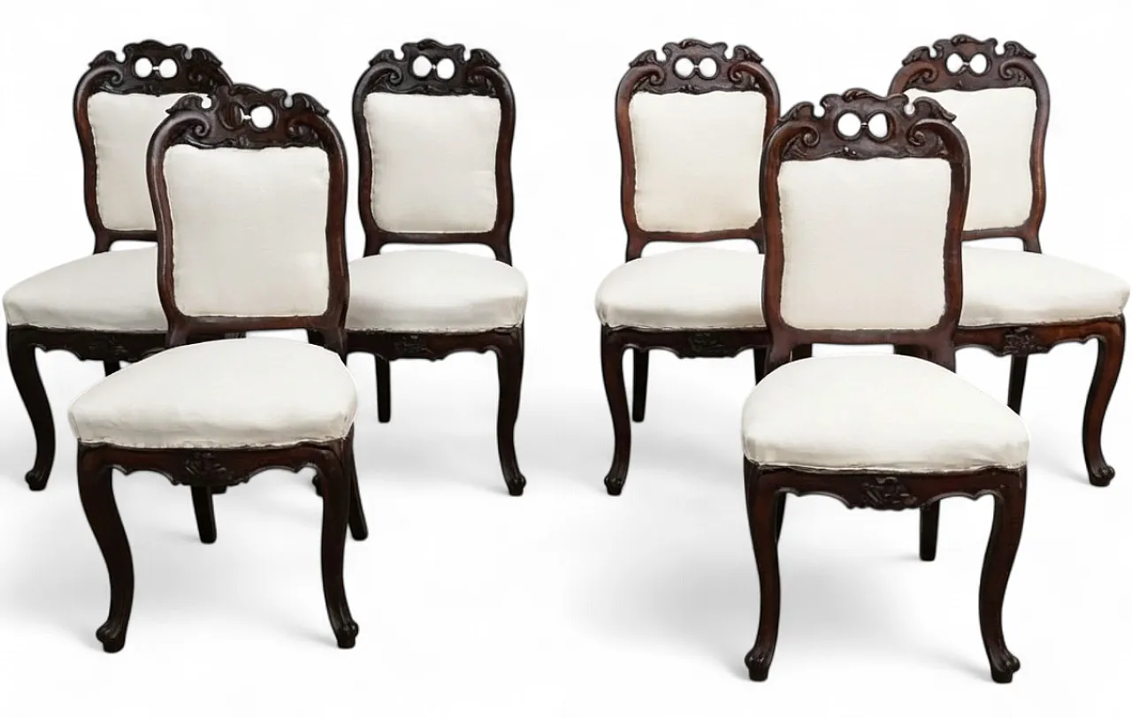 6 Umbertino style chairs with white fabric seat, 1940s 17