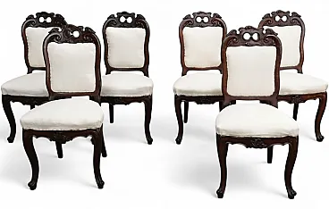 6 Umbertino style chairs with white fabric seat, 1940s