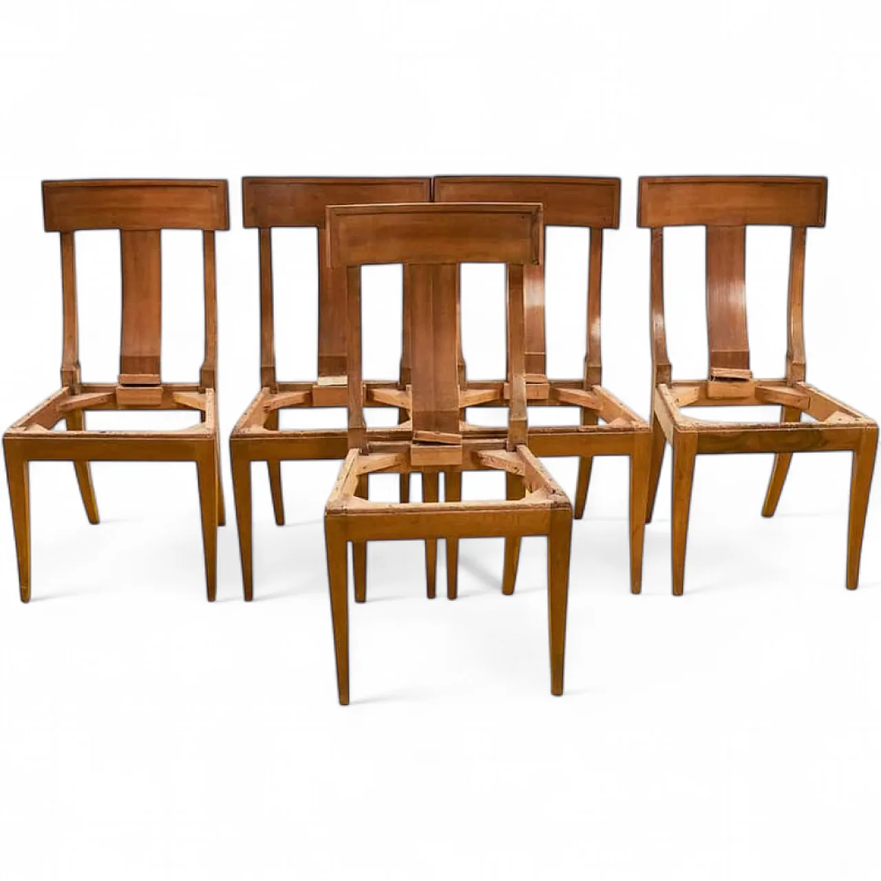 5 Directoire chairs with demi lune back rest, late 19th century 7
