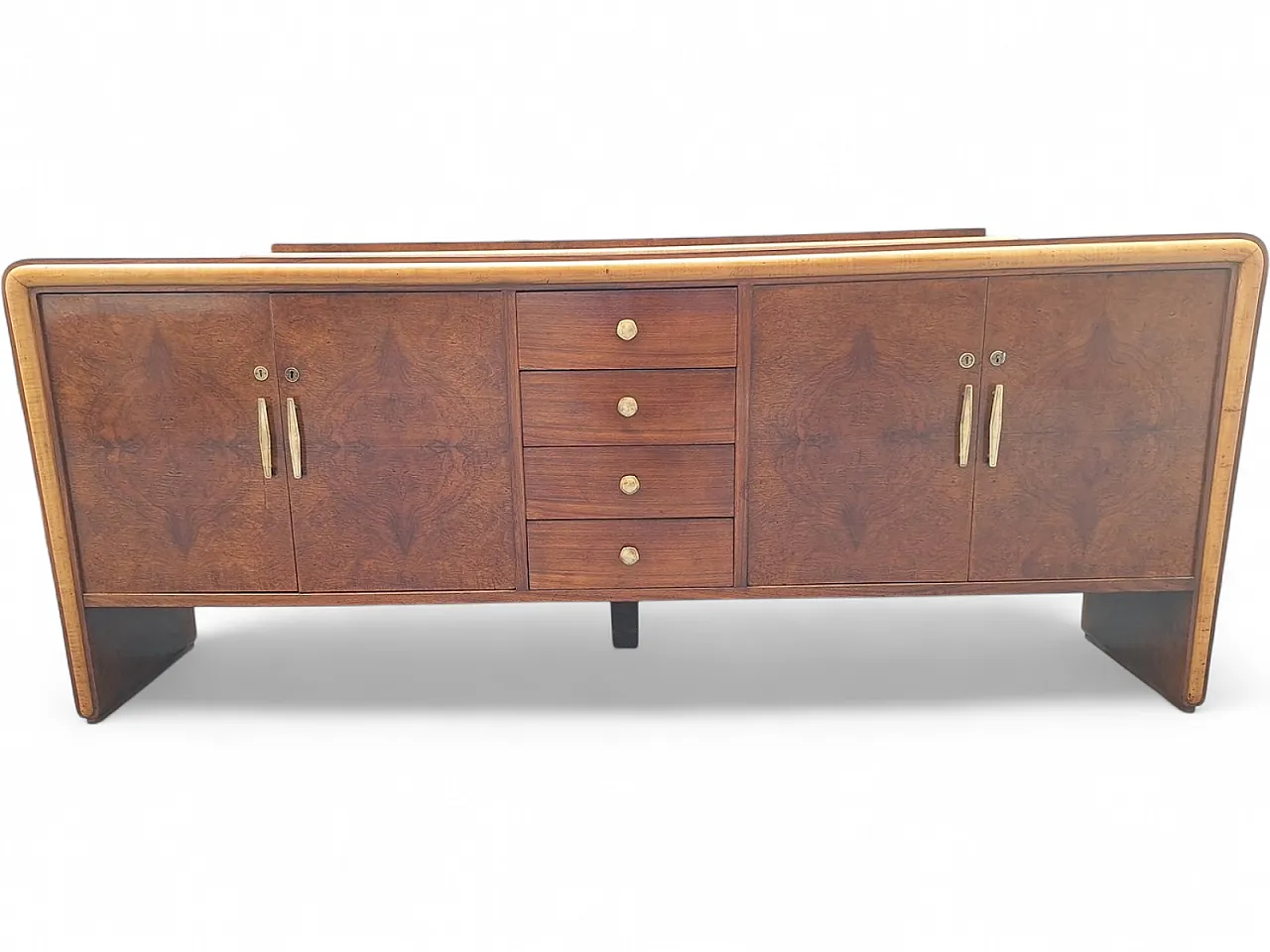 Sideboard in walnut root and maple wood with brass details, 1940s 20